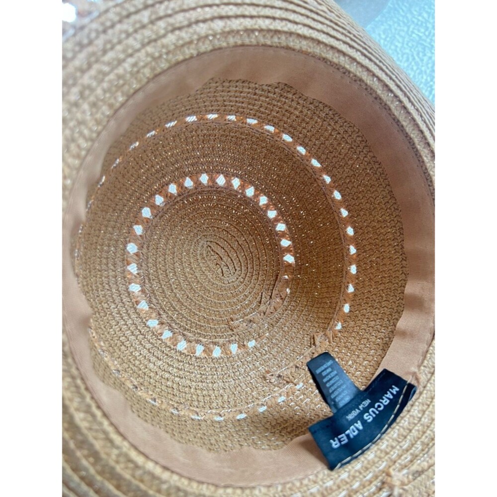 Marcus Adler NY Wide Brim Straw Sun Hat with Floral Scarf Band - Picture 5 of 11